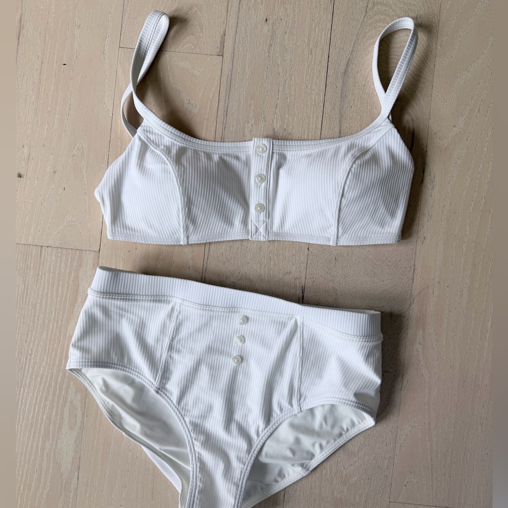 STAUD Gia white ribbed bikini set never worn